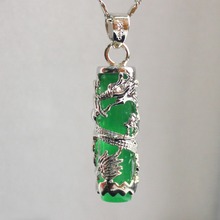 Wholesale free shipping Chinese Wind Cylinder Green JADE Dragon Relief Women Pendants Necklace 2024 - buy cheap