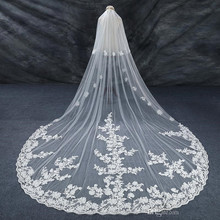 Charming Bridal Veils White/Ivory 3 Meters Long Train Applique Edge Blush Face Wedding Veils with Combs Bridal Accessories 2024 - buy cheap