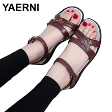 YAERNI 2018summer new Mother flat sandals Plus Size soft bottom leather Women sandals casual Comfortable elderly Walking sandals 2024 - buy cheap