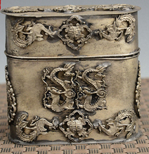 Exquisite Chinese old-style Tibetan silver Dragon Phoenix Statue Toothpick Box, Cigarettes Case 2024 - buy cheap