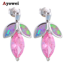 Wholesale Retail AAA Zirconia Pink Zircon Purple Fire Opal Silver Stamped Stud Earrings Fashion Jewelry Opal Jewelry OE253A 2024 - buy cheap