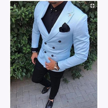 Terno azul claro para homens, jaqueta sob medida, slim fit, 2 peças, terno masculino, smoking, casamento, jaqueta + calça 2024 - compre barato