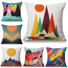 Linen Cotton Fashion Geometry Art Painting Throw Pillows Car Sofa Cover Decorative Pillowcase almofadas decorativos cojines 2024 - buy cheap