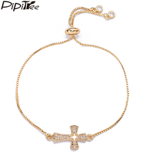 Pipitree-pulsera de cobre con zirconia cúbica para hombre y mujer, brazalete con cadena ajustable, Color oro rosa, regalo de joyería 2024 - compra barato
