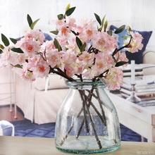 Flores artificiales de 3 ramas de gama alta, flores de cerezo de simulación, decoración para el hogar de boda falsa de estilo japonés 2024 - compra barato