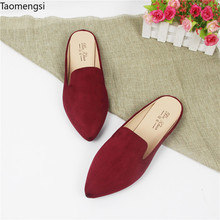 2019 spring new England pointed flat-bottomed head-bottom slippers women's outer-wearing sandals, large code black size 31-44 2024 - buy cheap