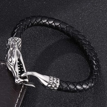 Pulsera tejida de cuero negro/marrón para hombre, brazalete de acero inoxidable con cabeza de serpiente, de gancho fácil, Masculina, 0390 2024 - compra barato