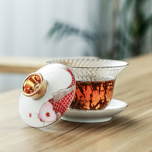 Borosilicate glass cup bowl set Chinese porcelain tureen gaiwan cup saucer lid fish print clear cup bowls in China 2024 - buy cheap