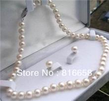 Free shipping@@Stunning 8-9mm White Akoya Pearl Neckalce Earring 18" 2024 - buy cheap