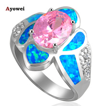 Beautiful Birthday Gift Pink Zircon Blue Fire Opal Silver Stamped Ring Fashion Jewelry USA Sz #6.75 #7.75 Opal Jewelry OR537A 2024 - buy cheap