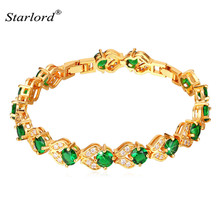 Pulseras de tenis de moda para mujer, joyería de Zirconia cúbica, regalo de Color oro amarillo, pulsera de cristal verde y azul, H986 2024 - compra barato