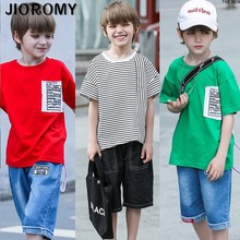 2019 Boys Clothes Set Fashion Short-sleeved T-shirt Pants Cotton Letter Striped Top Jeans Suit Boutique Clothing 2024 - buy cheap