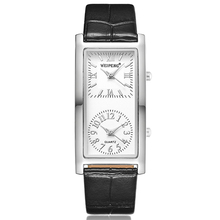 Relógio de pulso minimalista, relógio de pulso para homens e mulheres, visor duplo, retangular de couro e quartzo 2024 - compre barato