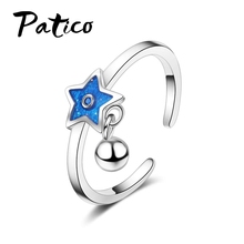 New Fashion Blue Star Crystal Cubic Zirconia Opening Finger Rings Genuine 925 Sterling Silver Jewelry Present For Women 2024 - buy cheap