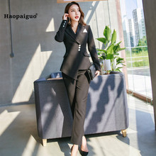 2 Piece Set Women Autumn Black Full Sleeve Turn-down Collar Elegant Office Party Suit Top and Full Length Casual Lady Pants 2018 2024 - buy cheap