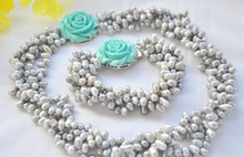 Wedding women Jewelry Set 4 Rows 8-10mm Light Gray Real Pearl Necklace Bracelet Green Rose Clasp Natural Freshwater Pearl 2024 - buy cheap