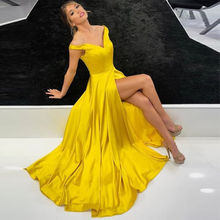 Off Shoulder Yellow Prom Dress Simple Satin High Slit Party Gowns Long Vestido De Formatura Special Occasion Evening Prom Dress 2024 - buy cheap