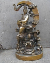 Chinese brass copper Buddhism moon comfortable Kwan-yin buddha Sculpture statue 2024 - buy cheap