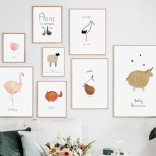 Desenhos animados flamingo alpaca llama unicórnio raposa arte da parede pintura em tela nórdico cartazes e impressões fotos de parede do bebê crianças quarto decoração 2024 - compre barato
