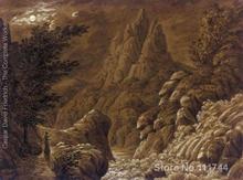 Pintura al óleo de paisajes paisaje idealizado con cascada por Caspar David fririch arte hecho a mano de alta calidad 2024 - compra barato