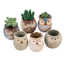 6Pcs/Set Cartoon Animal Model Ceramic Owl Pot Succulent Plant Cactus Flower Pot Container Planter Bonsai Pots Garden Decoration 2024 - buy cheap