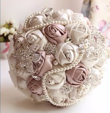 New Arrival 2018 Gorgeous Beaded Crystal Wedding Bouquet Ivory Rose Bridesmaid Flowers Artificial Sapphire Pearl Bridal Bouquets 2024 - buy cheap
