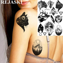 Rejaski galaxy planetas temporárias, tatuagem temporária para mulheres, adesivo de leopardo, árvore de montanha, floresta, preto, arte em pulso 2024 - compre barato