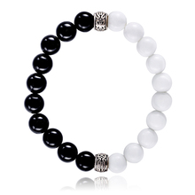 Pulsera clásica de cuentas de piedra Tridacna para hombre, brazalete con cuentas de resina hechas a mano, color blanco y negro, 8mm, 2019 2024 - compra barato