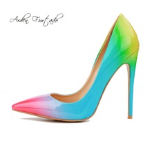 Arden Furtado 2019 spring autumn slip on stilettos high heels 12cm pointed toe rainbow pumps big size fashion lady party shoes 2024 - buy cheap