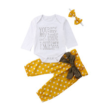 Citgeett Newborn Baby Girls Clothes Tops Sunshine Romper Dot Bowknot Long Yellow Pants 3Pcs Autumn Set Outfits 0-24M 2024 - buy cheap