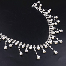 Cadena de diamantes de imitación de perlas y cristal, accesorios de aplique de Collar para decoración de disfraces de baile nupcial elegante, 1 yarda/lote 2024 - compra barato