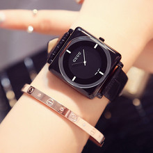 Guou relógio feminino de luxo, mostrador quadrado, simples, preto, fashion, modelos femininos, pulseira de couro, relógio kol saati 2024 - compre barato