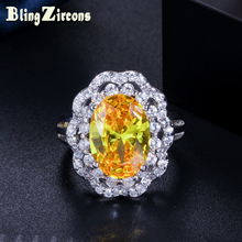 BeaQueen-anillos grandes ovalados de piedra amarilla AAA +, flores de circonia cúbica, bandas de boda de cristal, joyería de dedo para mujer R075 2024 - compra barato