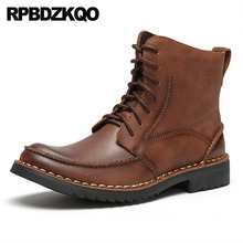 Botines de combate Retro para hombre, botas militares con cordones, de cuero de grano completo, estilo británico, piel sintética, marrón, para exteriores 2024 - compra barato