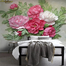 Обои на заказ, европейские 3D рельефные цветы, пионы на стены, декоративная живопись, 3d обои 2024 - купить недорого