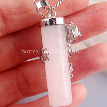 Free Shipping Beautiful jewelry 15x41mm Genuine Pink Crystal Frog amplected column Pendant Necklace with Chain  PC3870 2024 - buy cheap