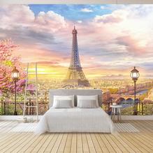 Papel de parede com foto personalizada 3d, mural de parede moderno com cidade eiffel, torre flores, perspectiva, papel de parede hd, pintura para sala de estar 2024 - compre barato