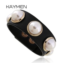 New Arrival Punk Style Imitaiton Leather and Pearl Bracelet for "Cool Girl" Nice 2 Color Statement Bangle & Fashion Bracelet 2024 - buy cheap