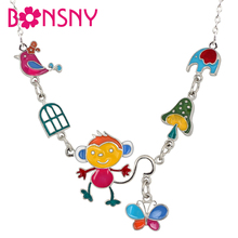 Bonsny Original Enamel Alloy Monkey Elephant Bird Necklace Pendant Choker Cartoon Animal Jewelry For Women Girls Teens Gift 2018 2024 - buy cheap