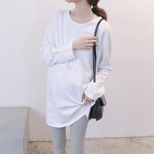 Camiseta maternidade manga longa em algodão, camiseta feminina grávida moderna bordada com letras soltas 2024 - compre barato