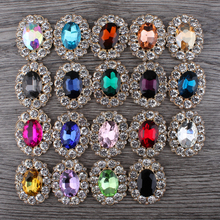 Botones de diamante ovalado ostentosos para joyería, cuentas de cristal planas de aleación para adorno de boda, 19 colores, 10 Uds. 2024 - compra barato
