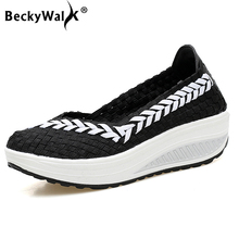 BeckyWalk Summer Slip On Platform Women Shoes Woven Women Sneakers Casual Shoes Thick Soles Breathable Walking Shoes WSH2916 2024 - buy cheap