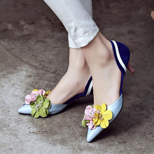 2016 suede flowers spell color thin high heels pointed closed toe PU leather shoes women designer fashion elegant simple shoes 2024 - buy cheap