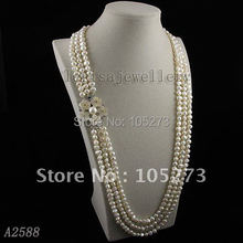 Collar de perlas de color blanco, collar de perlas de agua dulce auténtica, broche de flores y concha, 1 unids/lote, A2588 2024 - compra barato