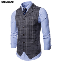 SEENIMOE Mens Wedding Waistcoat Striped Plaid Formal Blazer vests Casual Single Breasted V-neck M-4XL Male Suit Vest 2024 - buy cheap