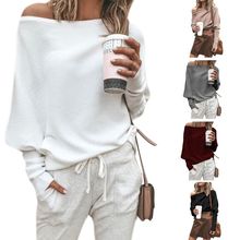 Women Autumn Spring Off Shoulder Sweater Long Batwing Sleeves Solid Color Knitted Pullover Tops Loose Casual Knitwear Jumper New 2024 - buy cheap