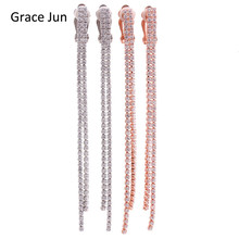 Grace Jun-pendientes largos de circonia cúbica para mujer, aretes con borlas de 2 hebras, sin Piercing, joyería fina de boda, AAA de cobre 2024 - compra barato