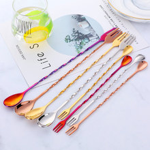 New Stainless Steel Cocktail Spoon Long Handle Gold Bar Spoon With Fork Twisted Shaker Drink Mixing Stir Spoon Kitchen Bar Tool 2024 - buy cheap