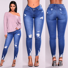 ripped hole fashion Jeans Women High Waist Skinny Pencil Blue Denim Pants women washed beached stretch elastic Jeans women 2024 - buy cheap