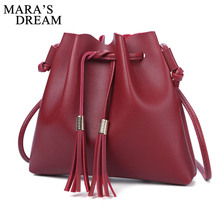 Mara's Dream New Fashion Bucket Bag Women PU Leather Tote Solid Color Handbags For Female Tassel Design Shoulder Crossbody Bags 2024 - buy cheap
